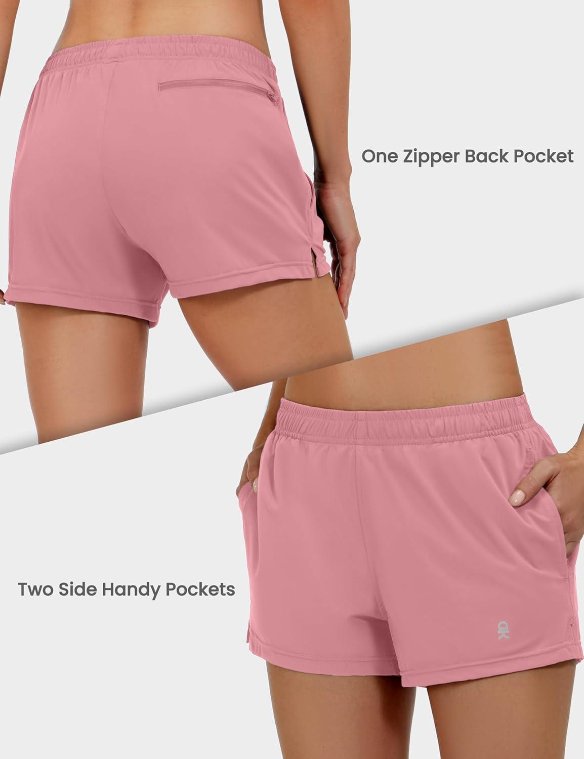 imageLittle Donkey Andy Womens Running ShortsQuick Dry Athletic Shorts Workout Sport Gym Shorts with PocketsUpgraded Pink