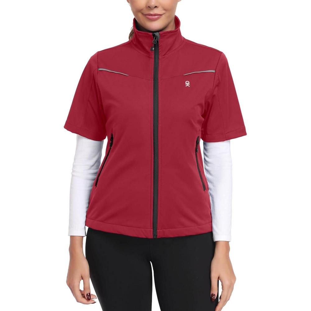 imageLittle Donkey Andy Womens Short Sleeve Golf Jacket Lightweight Water Resistant Quick Dry Running Vest with Zipper PocketsRed