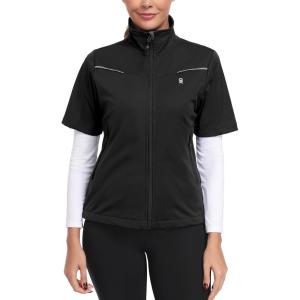 Little Donkey Andy Women’s Short Sleeve Golf Jacket Lightweight Water Resistant Quick Dry Running Vest with Zipper Pockets(Black)