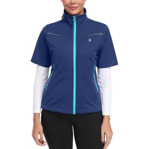 Little Donkey Andy Women’s Short Sleeve Golf Jacket Lightweight Water Resistant Quick Dry Running Vest with Zipper Pockets(Blue)