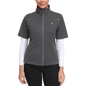 Little Donkey Andy Women’s Short Sleeve Golf Jacket Lightweight Water Resistant Quick Dry Running Vest with Zipper Pockets(Grey)