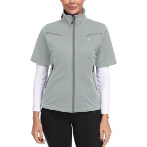 Little Donkey Andy Women’s Short Sleeve Golf Jacket Lightweight Water Resistant Quick Dry Running Vest with Zipper Pockets(Light Grey)