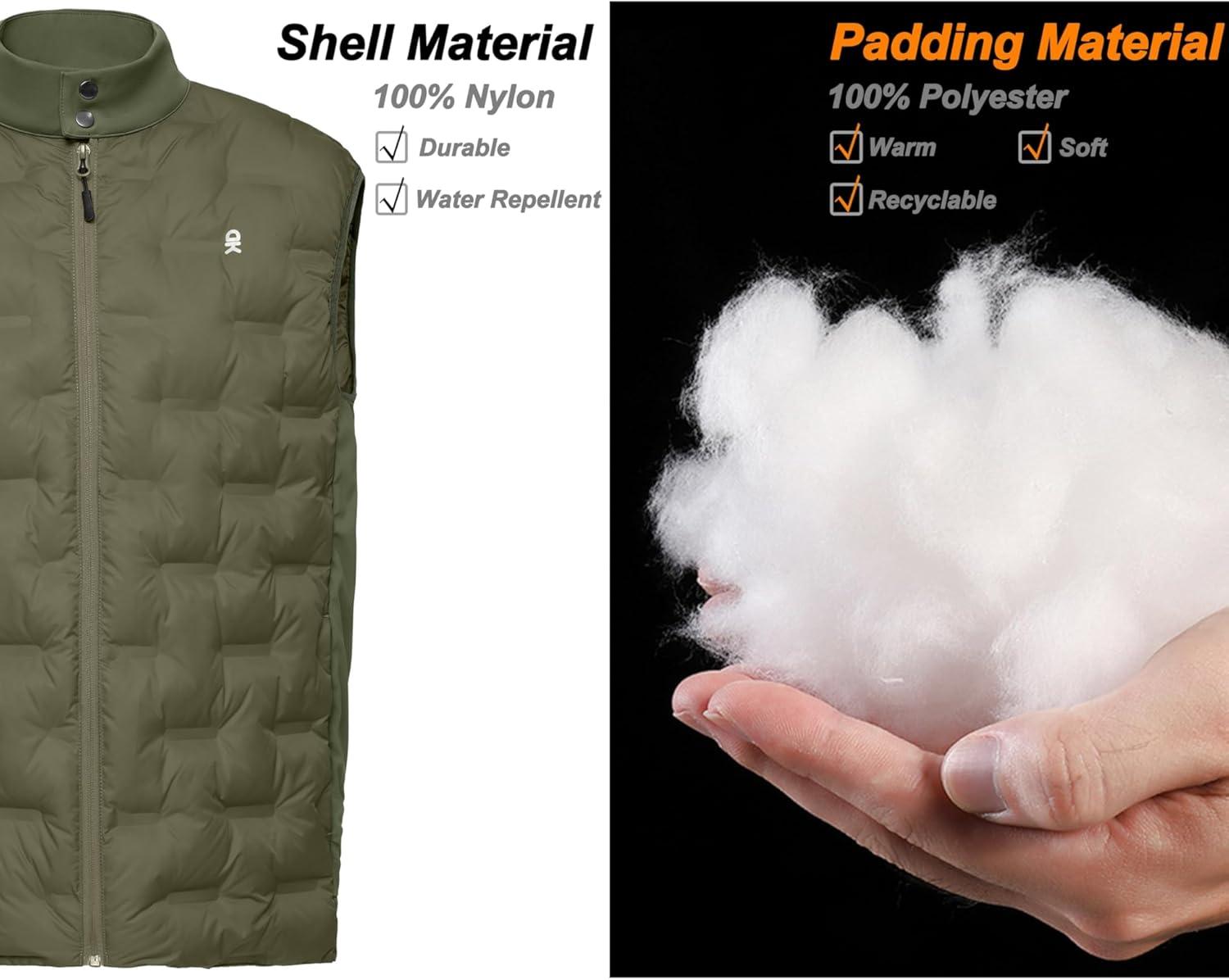imageLittle Donkey Andy Mens Lightweight Puffer Vest Outdoor Windproof Sleeveless Jacket for Hiking Travel GolfOlive Green