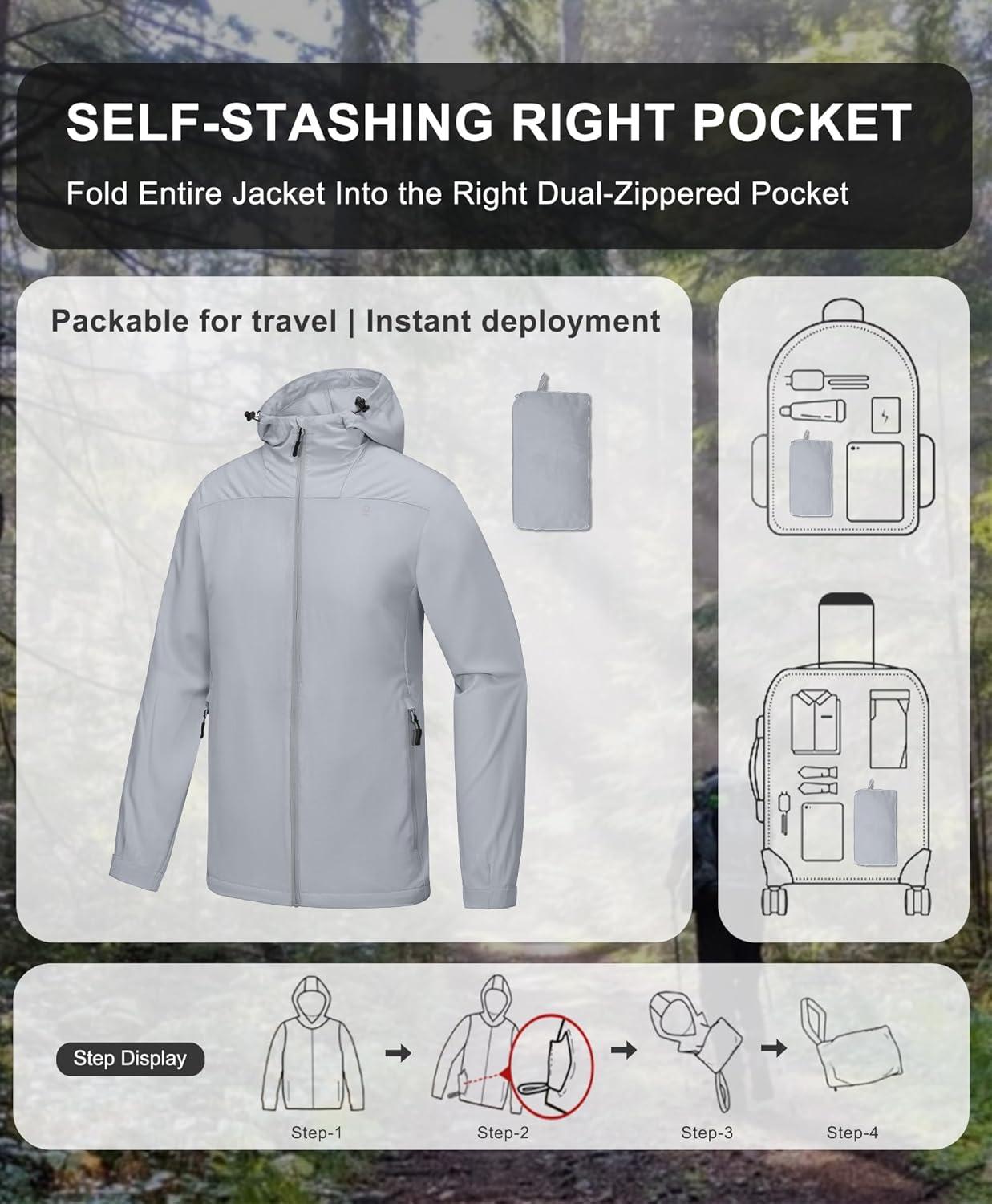 imageLittle Donkey Andy Mens Full Zip Hooded Lightweight Outdoor Jacket UPF Cooling Mesh Fabric Dry Fit for Golf Hiking FishingLight Grey