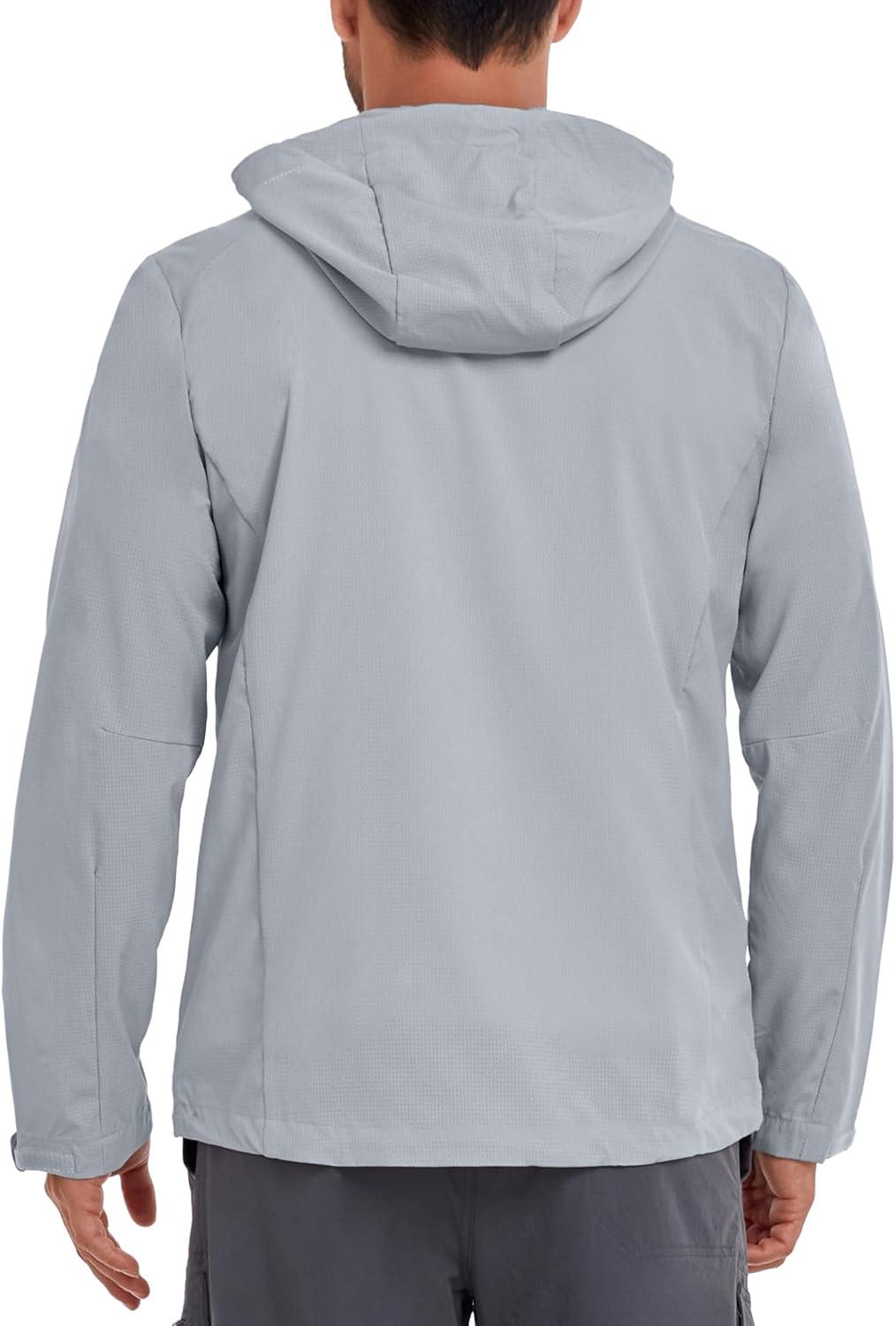 imageLittle Donkey Andy Mens Full Zip Hooded Lightweight Outdoor Jacket UPF Cooling Mesh Fabric Dry Fit for Golf Hiking FishingLight Grey