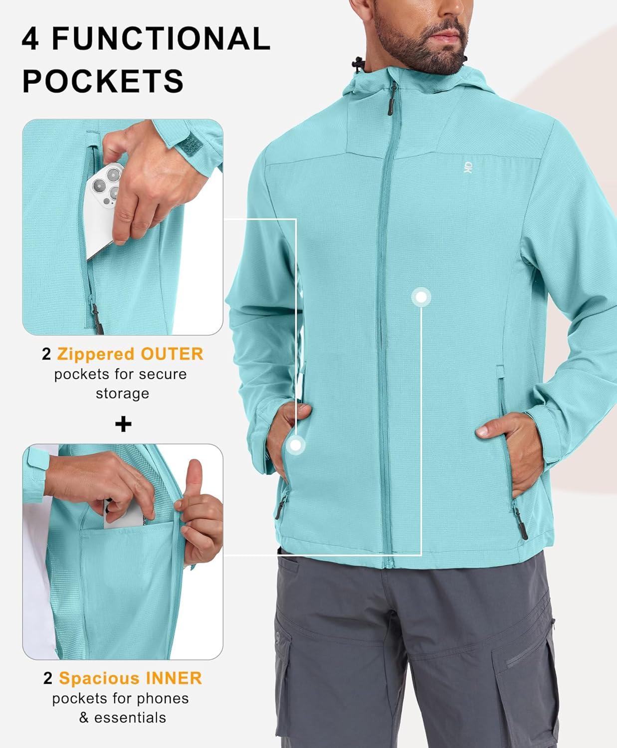 imageLittle Donkey Andy Mens Full Zip Hooded Lightweight Outdoor Jacket UPF Cooling Mesh Fabric Dry Fit for Golf Hiking FishingSky Blue
