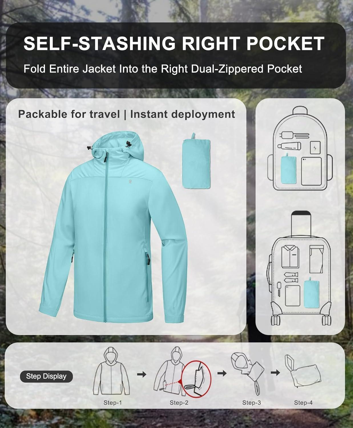 imageLittle Donkey Andy Mens Full Zip Hooded Lightweight Outdoor Jacket UPF Cooling Mesh Fabric Dry Fit for Golf Hiking FishingSky Blue