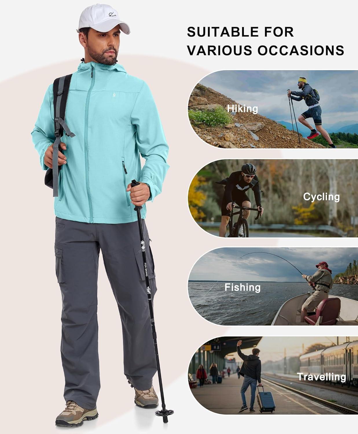 imageLittle Donkey Andy Mens Full Zip Hooded Lightweight Outdoor Jacket UPF Cooling Mesh Fabric Dry Fit for Golf Hiking FishingSky Blue