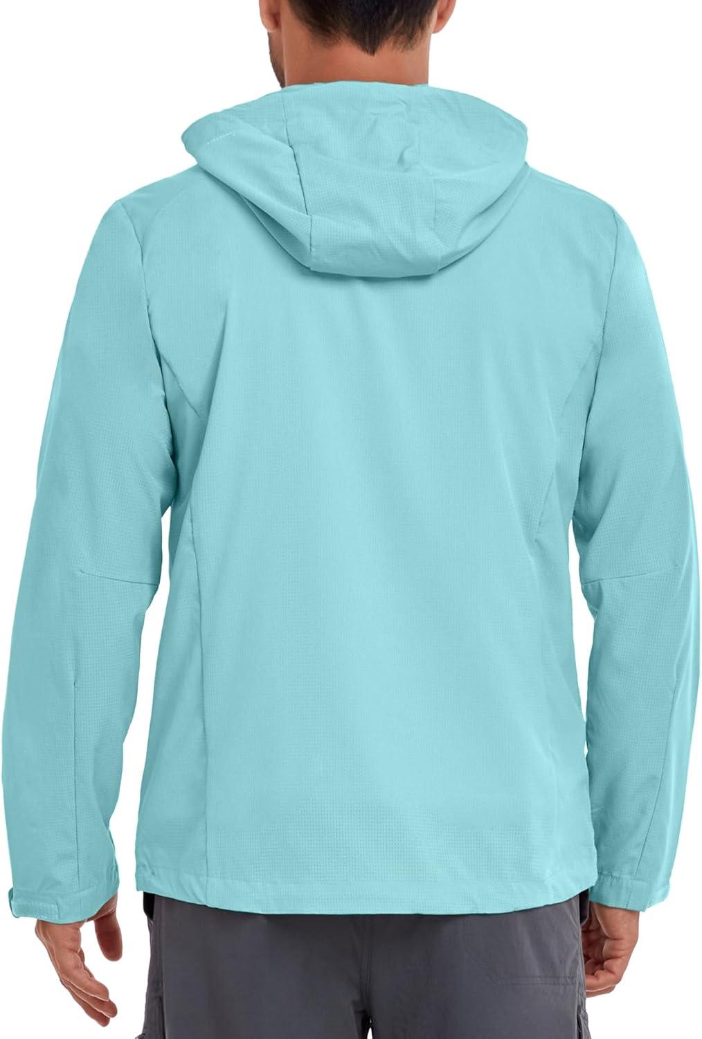 imageLittle Donkey Andy Mens Full Zip Hooded Lightweight Outdoor Jacket UPF Cooling Mesh Fabric Dry Fit for Golf Hiking FishingSky Blue