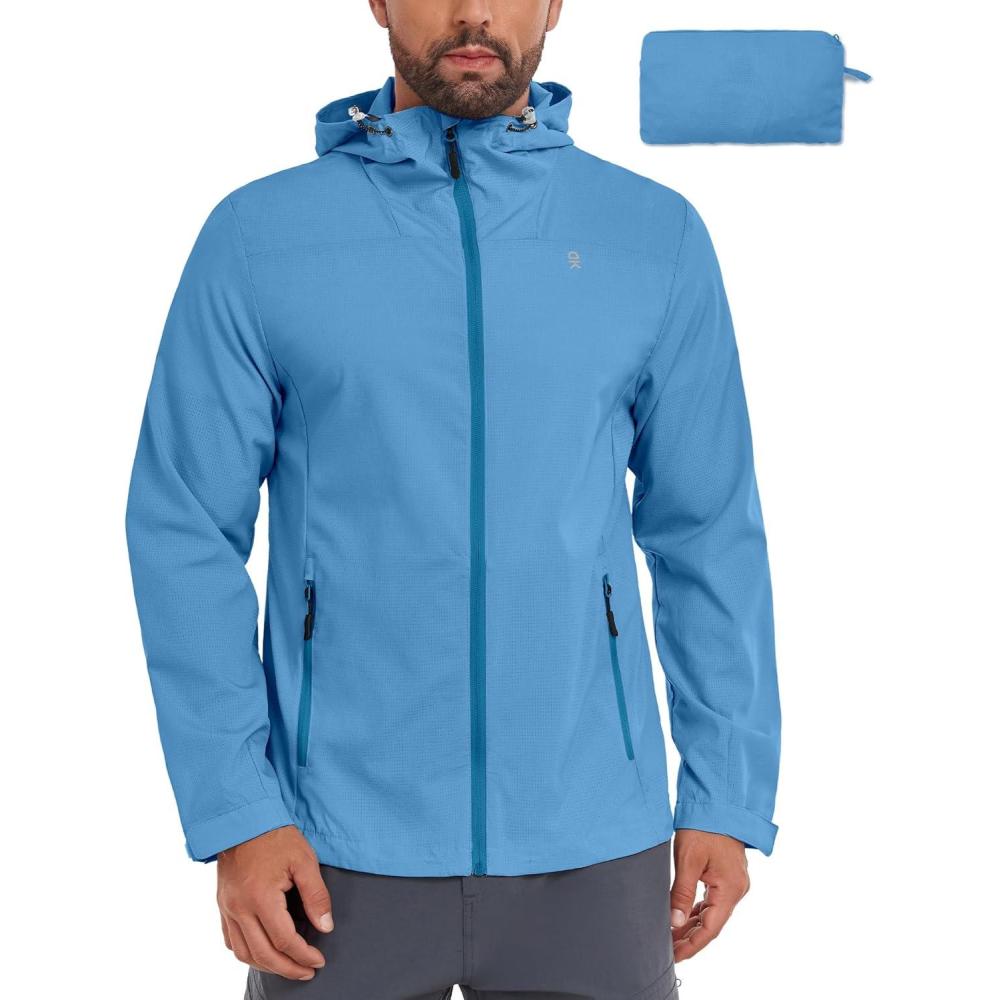 imageLittle Donkey Andy Mens Full Zip Hooded Lightweight Outdoor Jacket UPF Cooling Mesh Fabric Dry Fit for Golf Hiking FishingLbiza Blue