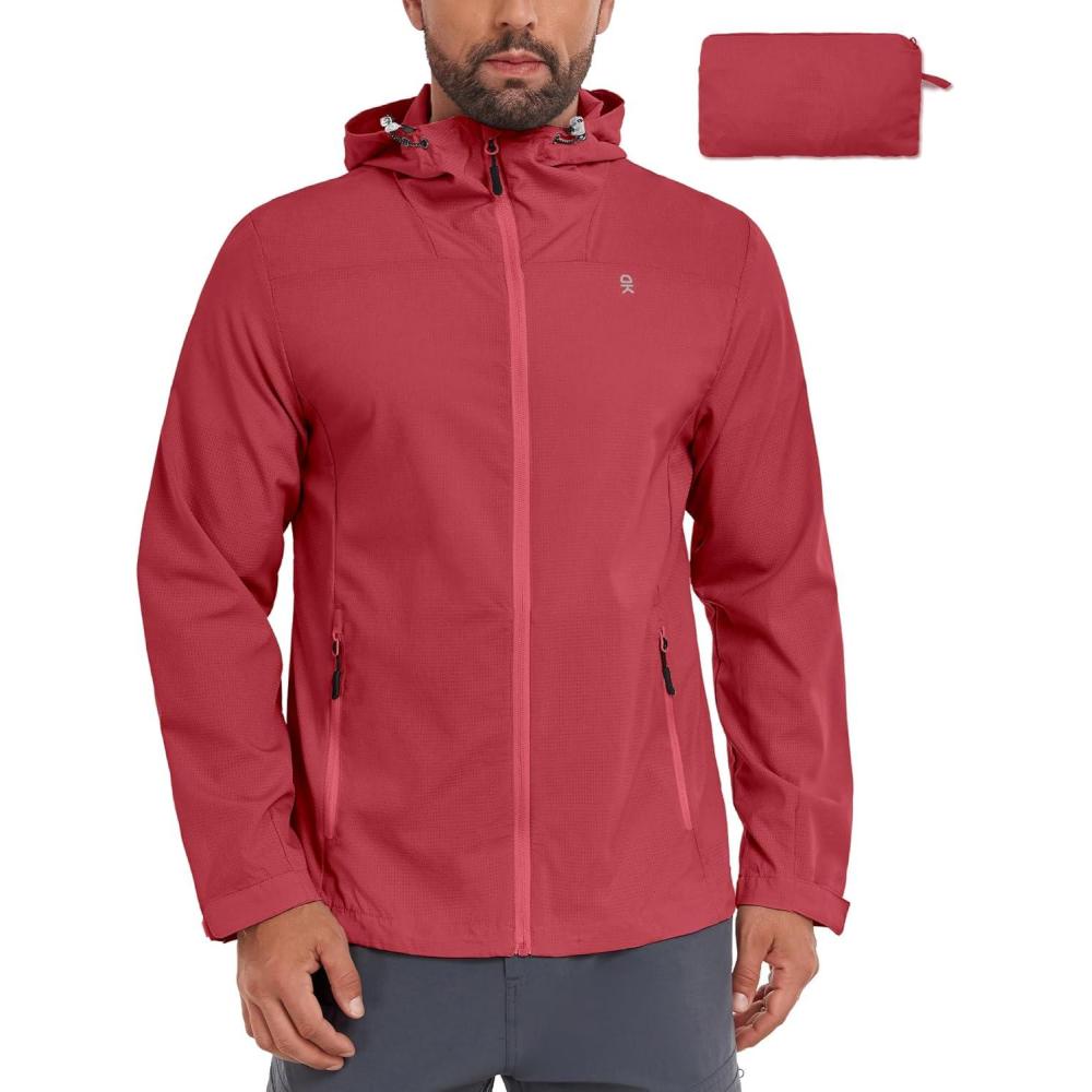 imageLittle Donkey Andy Mens Full Zip Hooded Lightweight Outdoor Jacket UPF Cooling Mesh Fabric Dry Fit for Golf Hiking FishingRacing Red