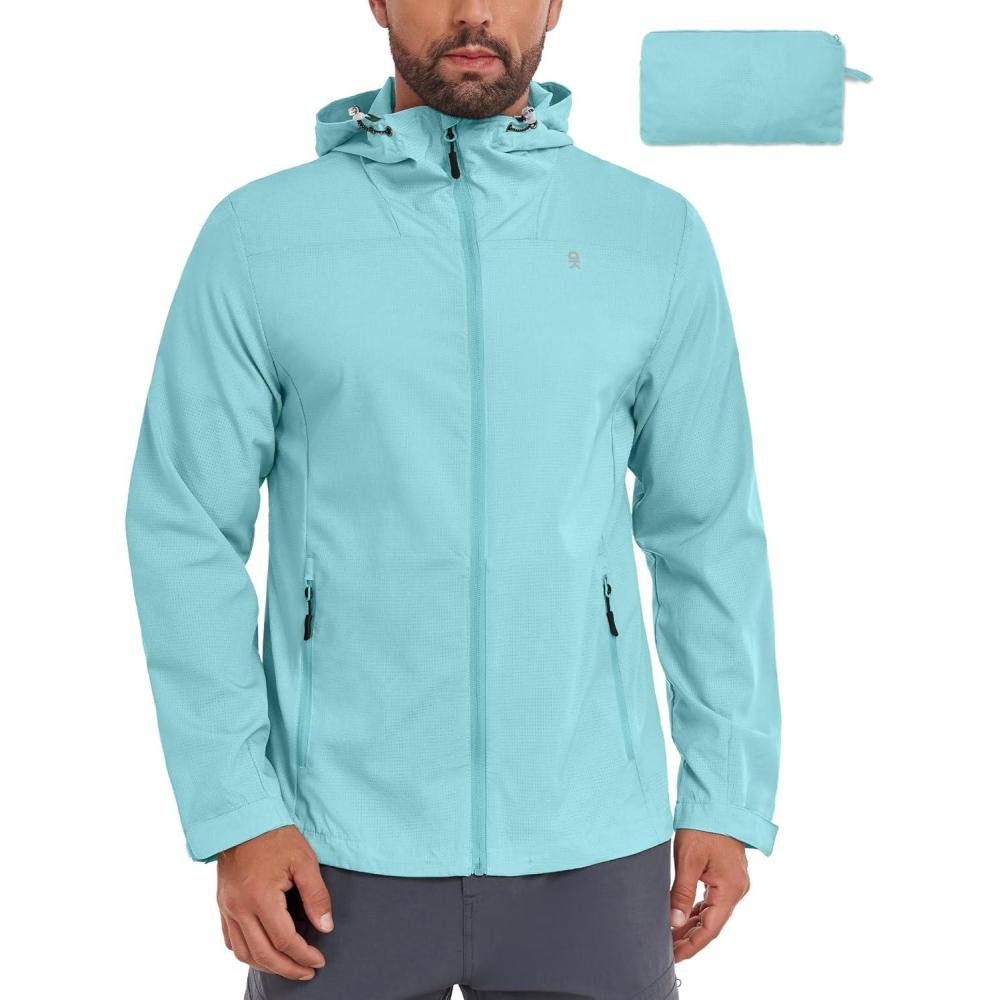 imageLittle Donkey Andy Mens Full Zip Hooded Lightweight Outdoor Jacket UPF Cooling Mesh Fabric Dry Fit for Golf Hiking FishingSky Blue