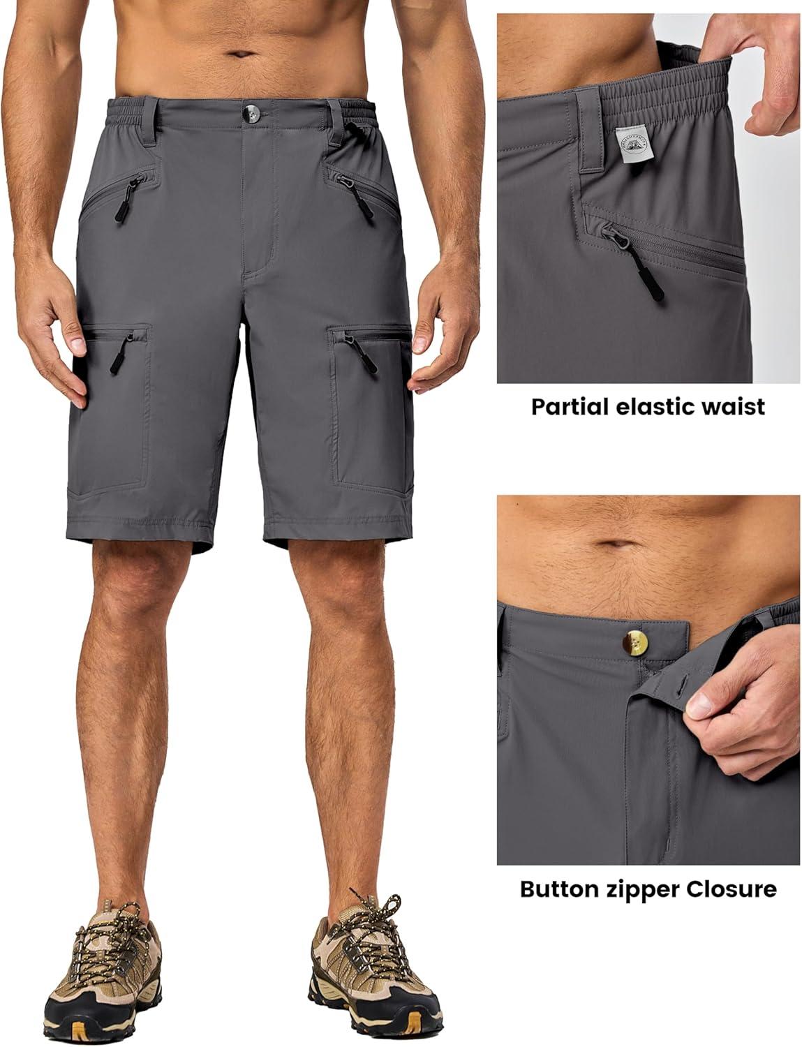 imageLittle Donkey Andy Mens Cargo Shorts Quick Dry Hiking Shorts for Men Camping Travel Golf with 4 Zipper PocketsUpgraded All Grey