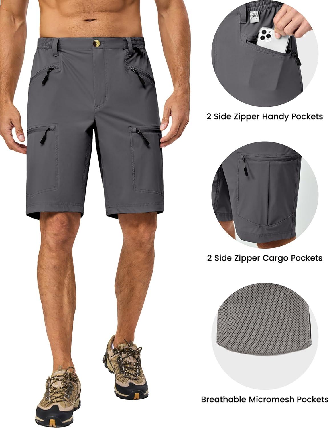 imageLittle Donkey Andy Mens Cargo Shorts Quick Dry Hiking Shorts for Men Camping Travel Golf with 4 Zipper PocketsUpgraded All Grey