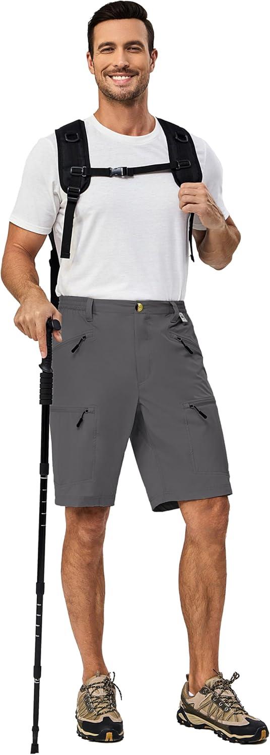 imageLittle Donkey Andy Mens Cargo Shorts Quick Dry Hiking Shorts for Men Camping Travel Golf with 4 Zipper PocketsUpgraded All Grey