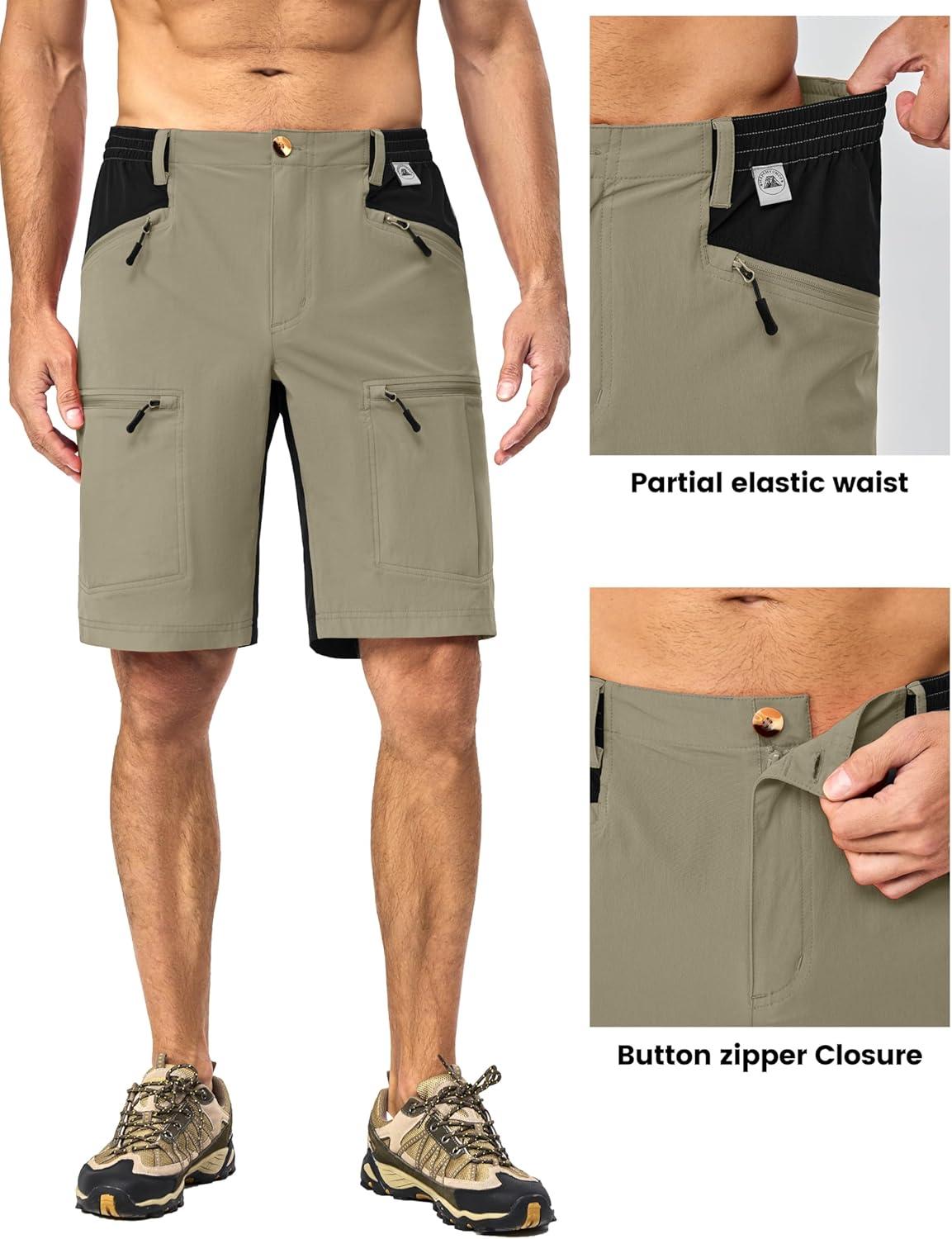 imageLittle Donkey Andy Mens Cargo Shorts Quick Dry Hiking Shorts for Men Camping Travel Golf with 4 Zipper PocketsUpgraded Dark Khaki