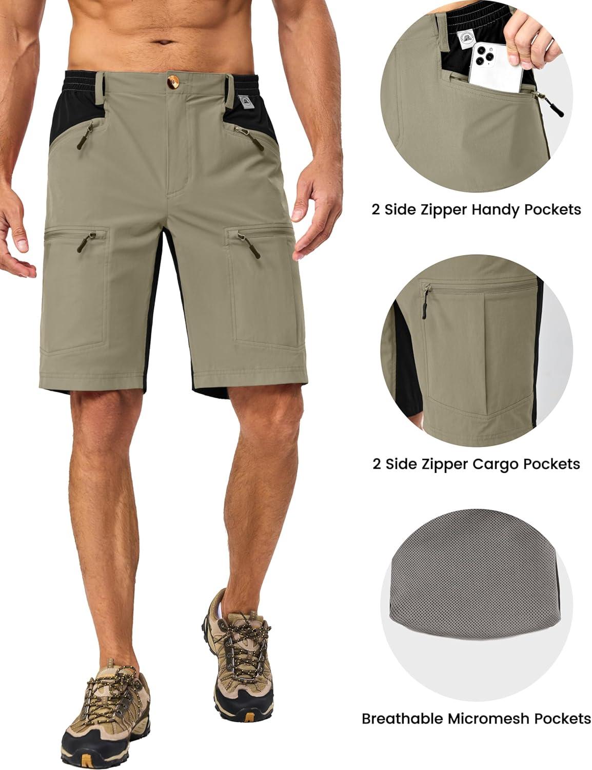 imageLittle Donkey Andy Mens Cargo Shorts Quick Dry Hiking Shorts for Men Camping Travel Golf with 4 Zipper PocketsUpgraded Dark Khaki