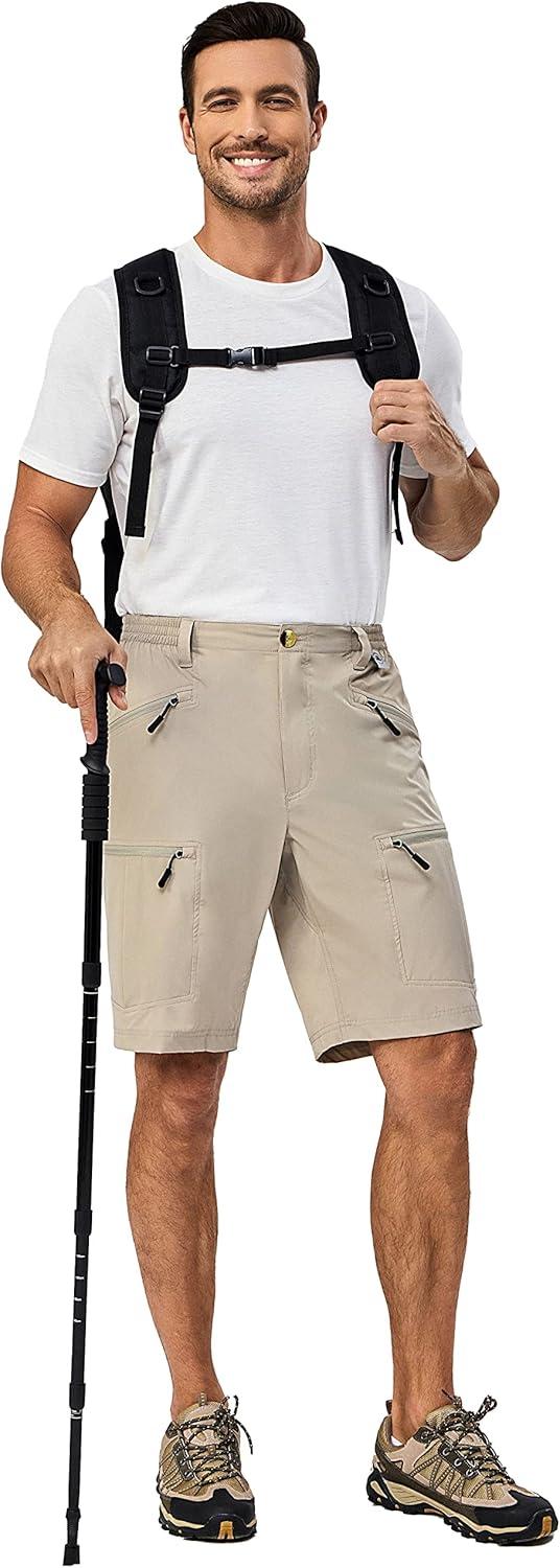 imageLittle Donkey Andy Mens Cargo Shorts Quick Dry Hiking Shorts for Men Camping Travel Golf with 4 Zipper PocketsUpgraded Light Khaki