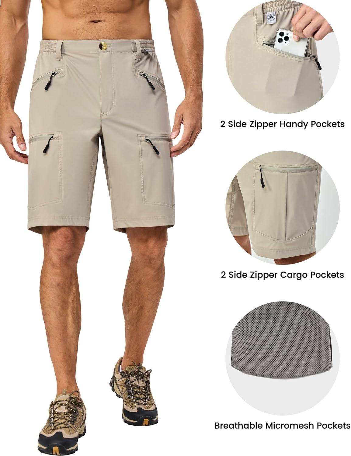 imageLittle Donkey Andy Mens Cargo Shorts Quick Dry Hiking Shorts for Men Camping Travel Golf with 4 Zipper PocketsUpgraded Light Khaki