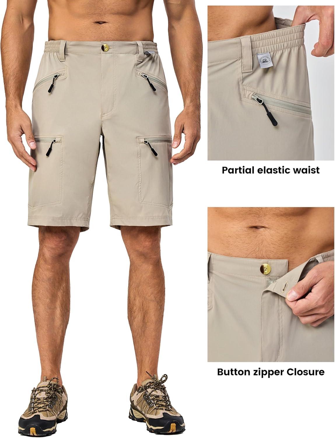 imageLittle Donkey Andy Mens Cargo Shorts Quick Dry Hiking Shorts for Men Camping Travel Golf with 4 Zipper PocketsUpgraded Light Khaki