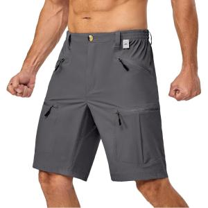 Little Donkey Andy Men’s Cargo Shorts Quick Dry Hiking Shorts for Men Camping Travel Golf with 4 Zipper Pockets(Upgraded All Grey)