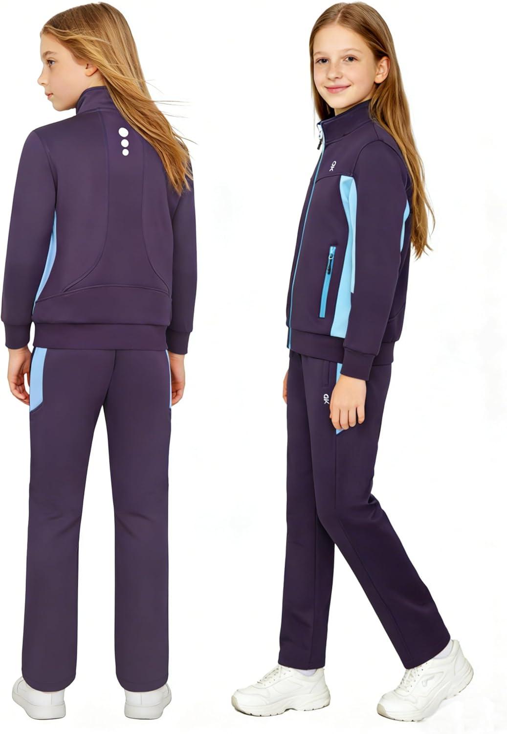imageLittle Donkey Andy Girls Athletic Tracksuits 2 Piece Outfits Zip Up Hoodie Sweatshirt and Pants Sweat Suits SetDark Purple