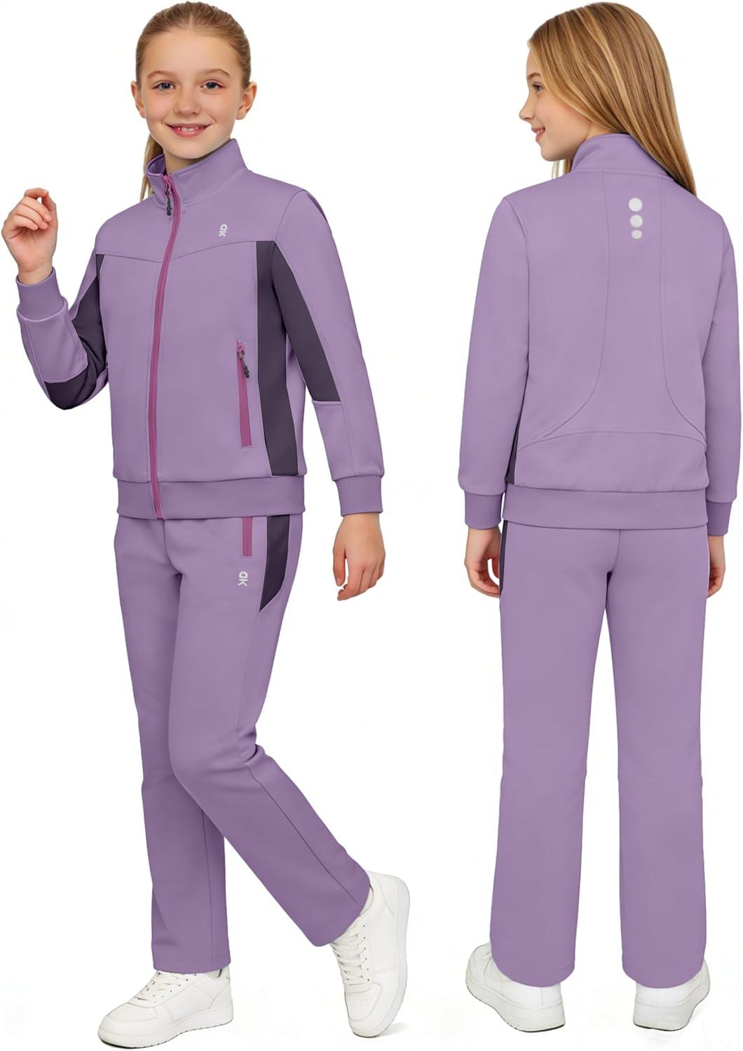 imageLittle Donkey Andy Girls Athletic Tracksuits 2 Piece Outfits Zip Up Hoodie Sweatshirt and Pants Sweat Suits SetPurple