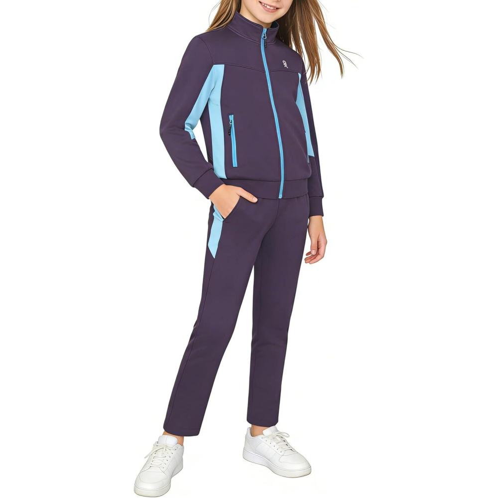 imageLittle Donkey Andy Girls Athletic Tracksuits 2 Piece Outfits Zip Up Hoodie Sweatshirt and Pants Sweat Suits SetDark Purple