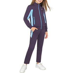 Little Donkey Andy Girls Athletic Tracksuits 2 Piece Outfits, Zip Up Hoodie Sweatshirt and Pants Sweat Suits Set(Dark Purple)