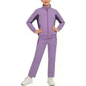 Little Donkey Andy Girls Athletic Tracksuits 2 Piece Outfits, Zip Up Hoodie Sweatshirt and Pants Sweat Suits Set(Purple)