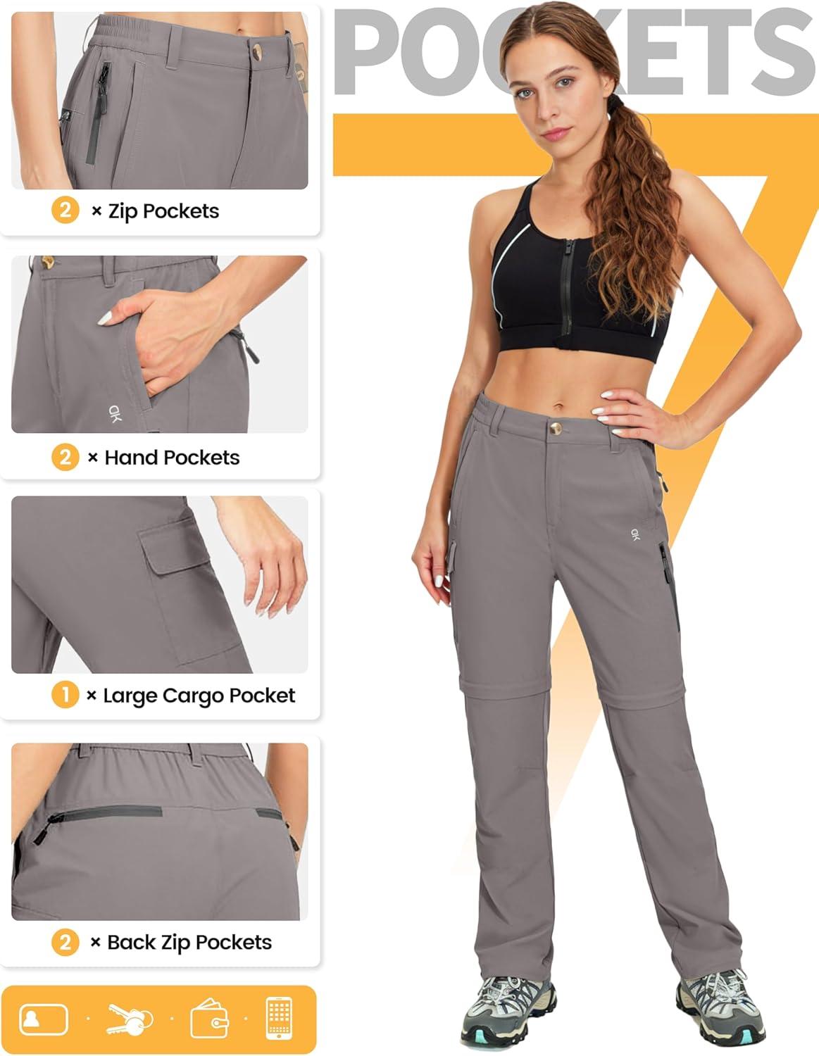 imageLittle Donkey Andy Womens Convertible Hiking Pants ZipOff Quick DryLightweight Outdoor Pants with 7 Deep PocketsGray