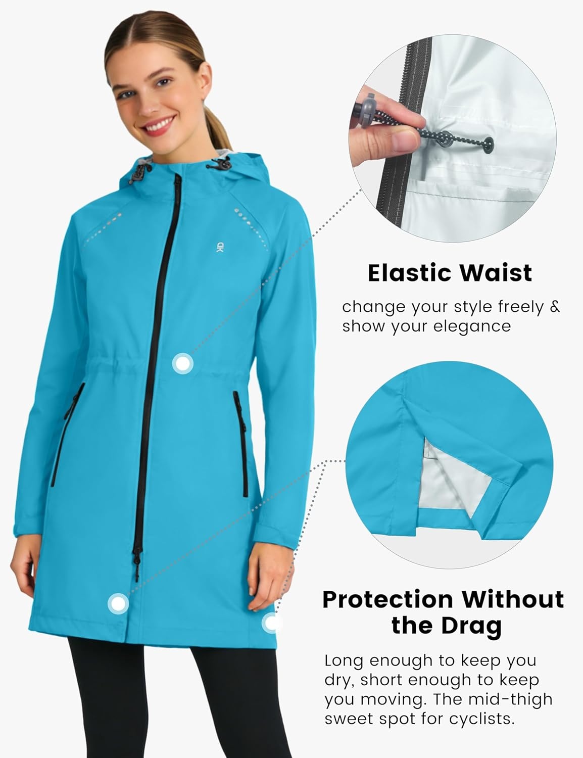 image:imageLittle Donkey Andy Womens Long Cycling Rain JacketPackable Waterproof Windbreaker Lightweight for Running amp BikingBright Blue
