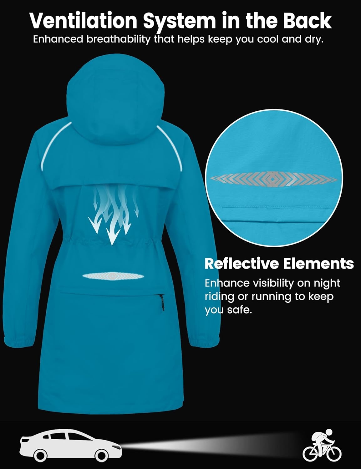 image:imageLittle Donkey Andy Womens Long Cycling Rain JacketPackable Waterproof Windbreaker Lightweight for Running amp BikingBright Blue