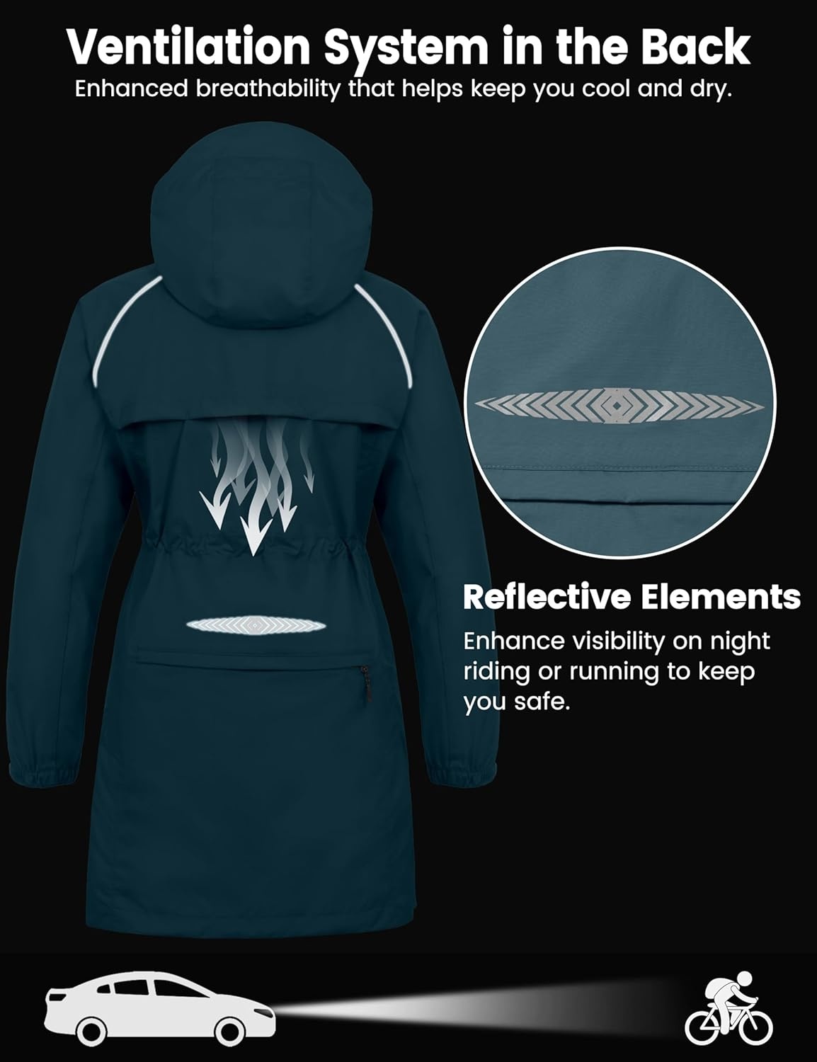 image:imageLittle Donkey Andy Womens Long Cycling Rain JacketPackable Waterproof Windbreaker Lightweight for Running amp BikingDark Grey