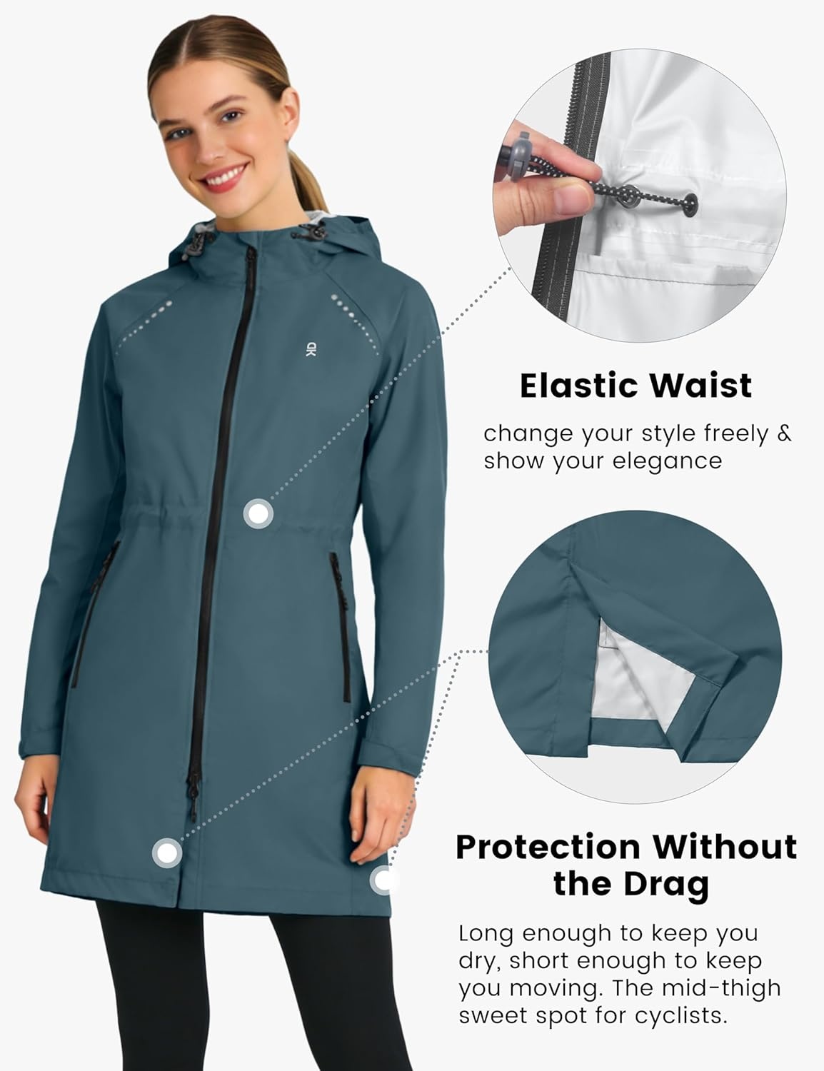 image:imageLittle Donkey Andy Womens Long Cycling Rain JacketPackable Waterproof Windbreaker Lightweight for Running amp BikingDark Grey