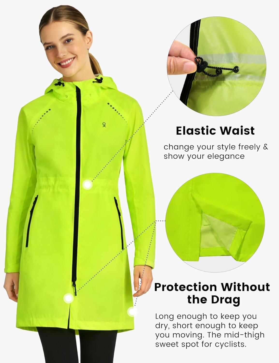 image:imageLittle Donkey Andy Womens Long Cycling Rain JacketPackable Waterproof Windbreaker Lightweight for Running amp BikingFluorescent Green