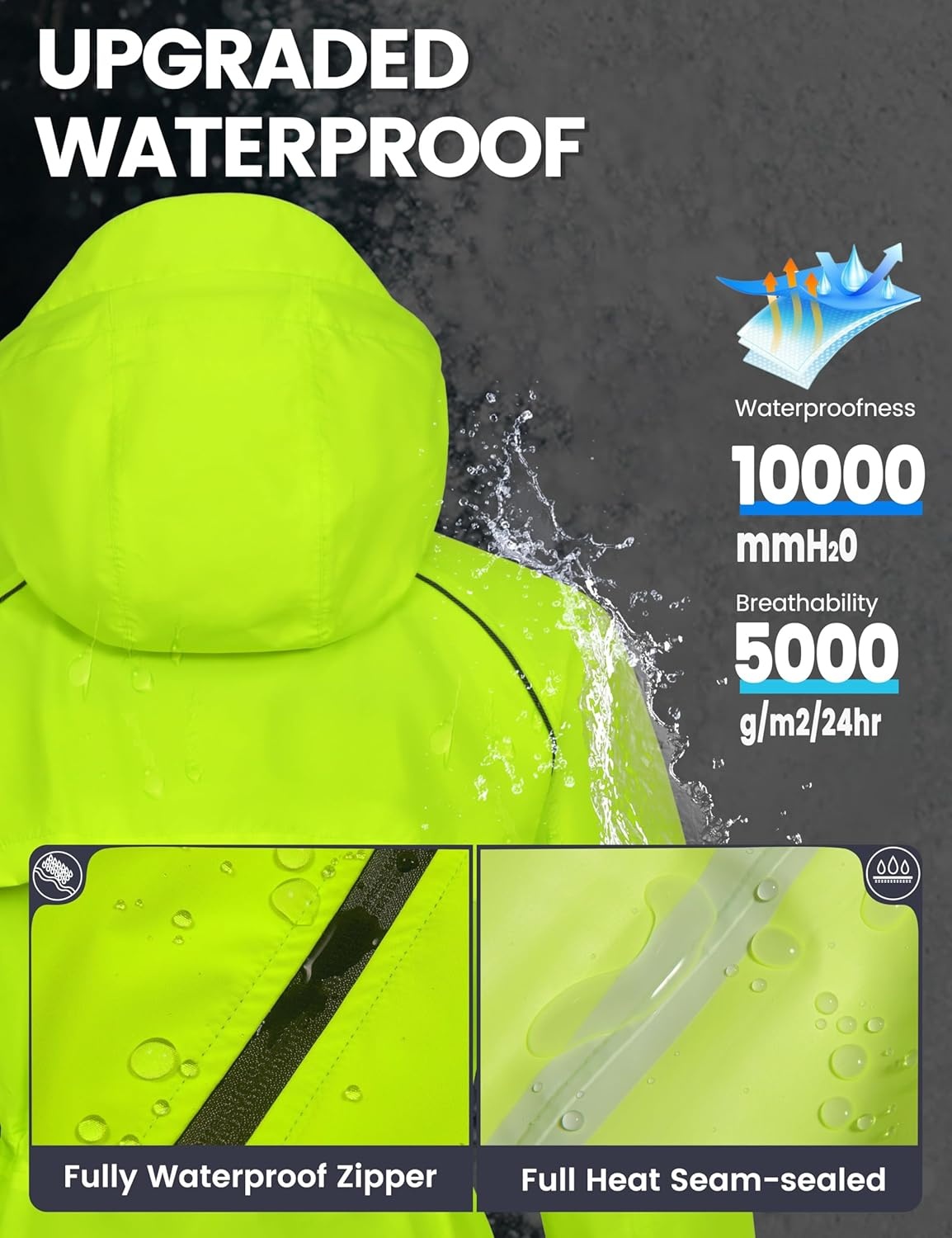 image:imageLittle Donkey Andy Womens Long Cycling Rain JacketPackable Waterproof Windbreaker Lightweight for Running amp BikingFluorescent Green