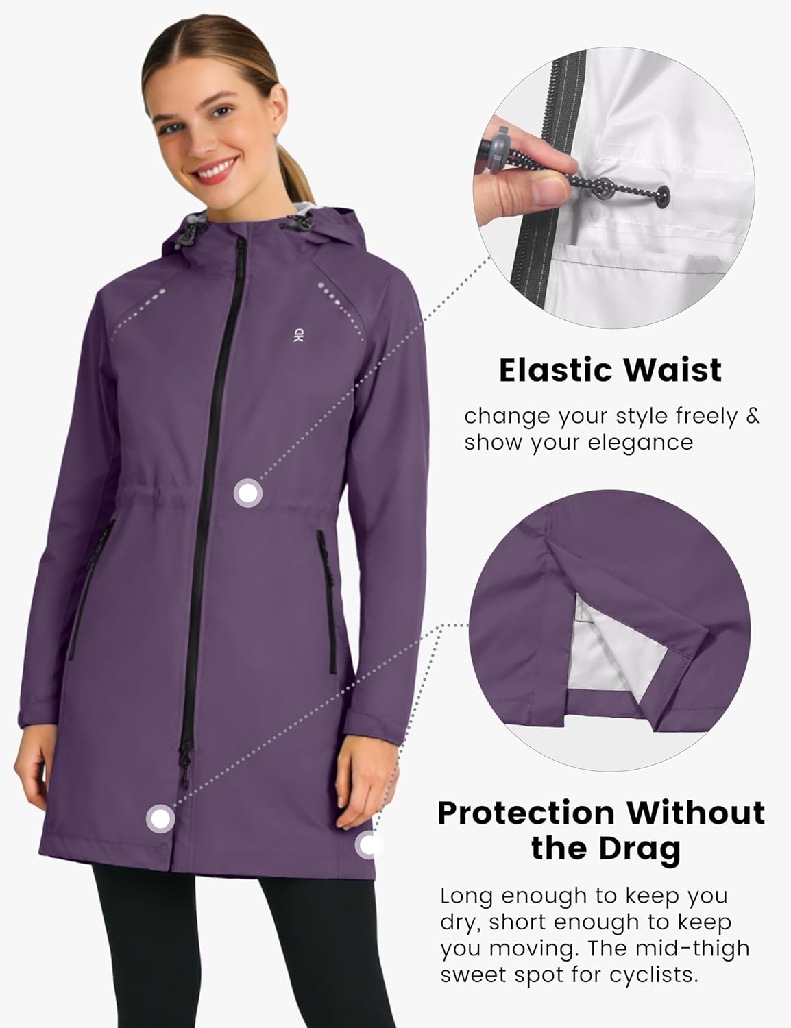 image:imageLittle Donkey Andy Womens Long Cycling Rain JacketPackable Waterproof Windbreaker Lightweight for Running amp BikingPurple