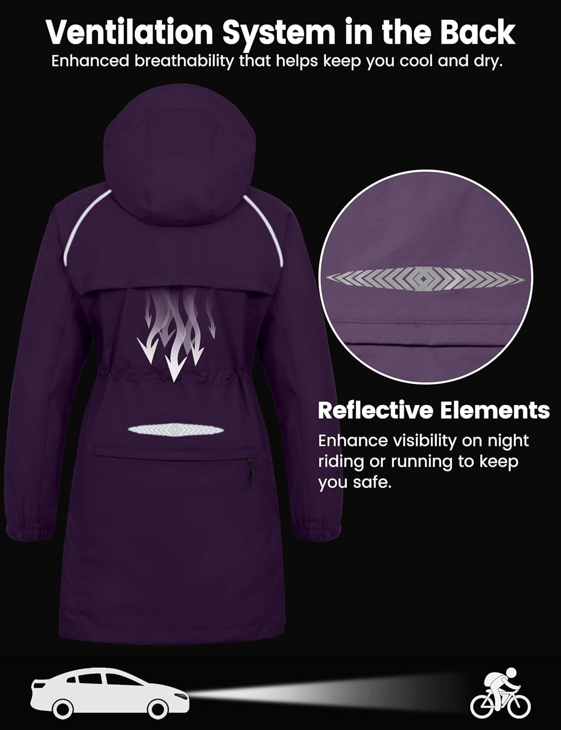 image:imageLittle Donkey Andy Womens Long Cycling Rain JacketPackable Waterproof Windbreaker Lightweight for Running amp BikingPurple
