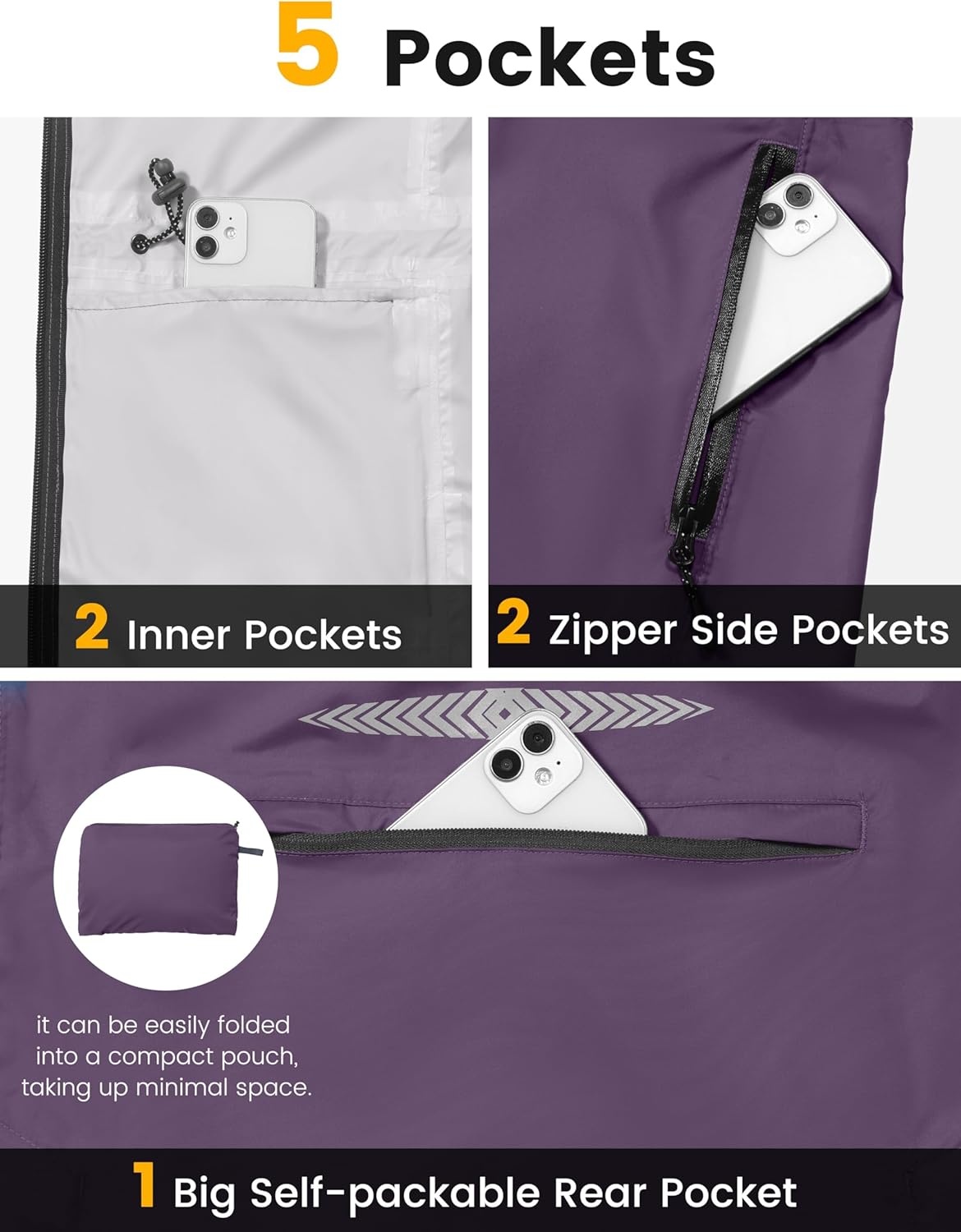 image:imageLittle Donkey Andy Womens Long Cycling Rain JacketPackable Waterproof Windbreaker Lightweight for Running amp BikingPurple