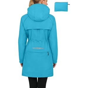 Little Donkey Andy Women’s Long Cycling Rain Jacket-Packable Waterproof Windbreaker, Lightweight for Running & Biking(Bright Blue)