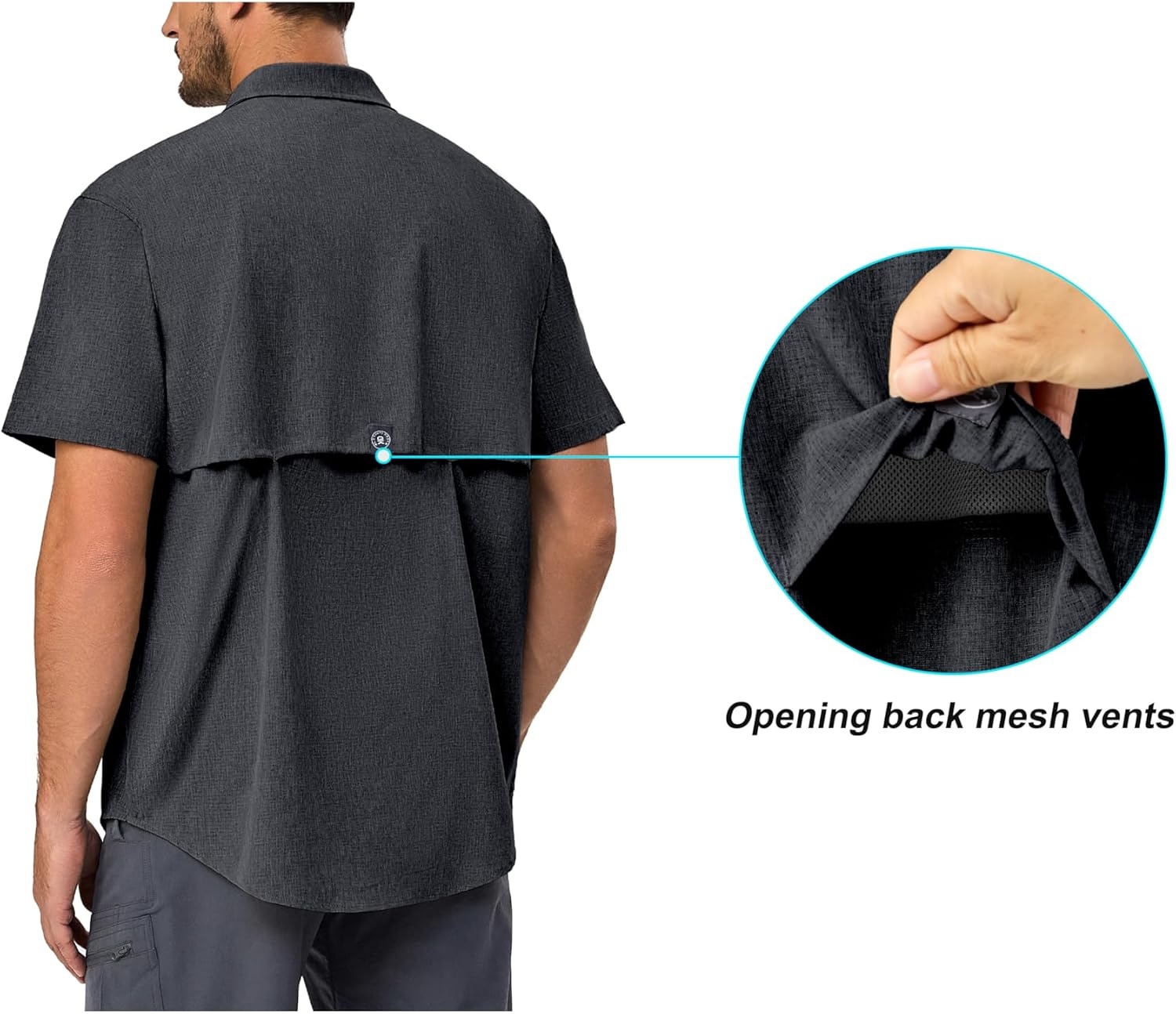 image:imageLittle Donkey Andy Mens Lightweight UPF 50 Short Sleeve Shirt Breathable Fishing Hiking Shirt AirHoles TechBlack Heather