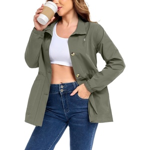 Little Donkey Andy Women’s Casual Jackets Lightweight Button Down Shirt Drawstring Waist Cropped Trench Coat Peplum Jackets(Sage Green)