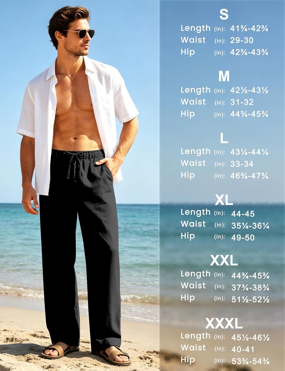 image:imageLittle Donkey Andy Mens Cotton Linen Casual Pants Elastic Waist Drawstring Summer Beach Trousers with 4 PocketsBlack