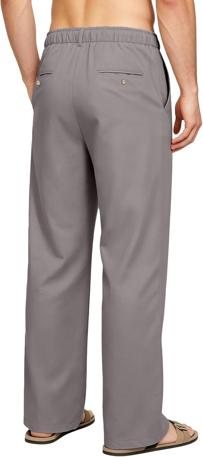 image:imageLittle Donkey Andy Mens Cotton Linen Casual Pants Elastic Waist Drawstring Summer Beach Trousers with 4 PocketsDark Gray