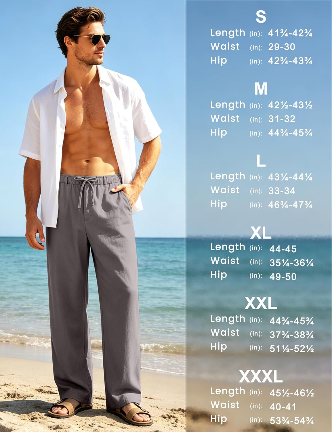 image:imageLittle Donkey Andy Mens Cotton Linen Casual Pants Elastic Waist Drawstring Summer Beach Trousers with 4 PocketsDark Gray