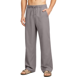 Little Donkey Andy Men’s Cotton Linen Casual Pants Elastic Waist Drawstring Summer Beach Trousers with 4 Pockets(Dark Gray)