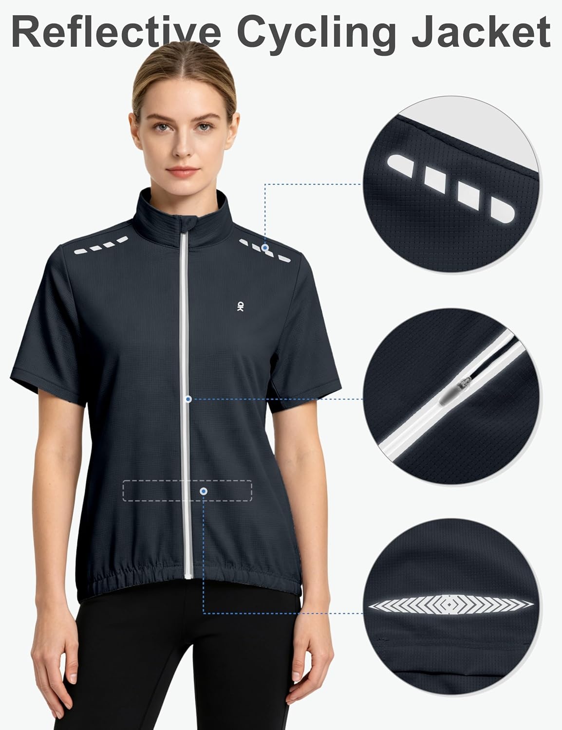 image:imageLittle Donkey Andy Womens Breathable Cycling Jersey Short Sleeve Jacket Quick Dry UPF 50 Reflective ZipperBlack