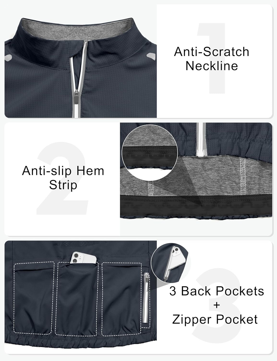 image:imageLittle Donkey Andy Womens Breathable Cycling Jersey Short Sleeve Jacket Quick Dry UPF 50 Reflective ZipperBlack