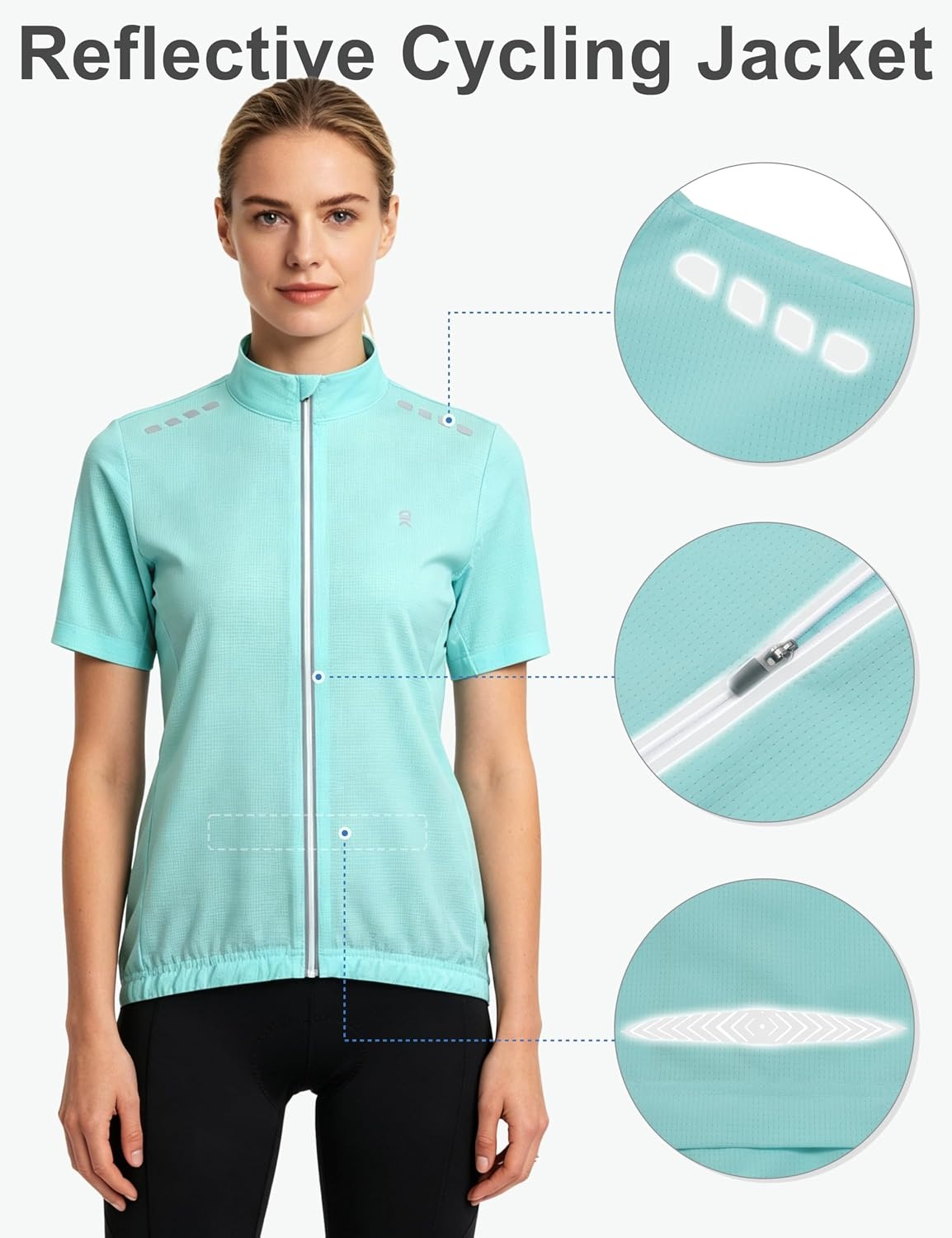 image:imageLittle Donkey Andy Womens Breathable Cycling Jersey Short Sleeve Jacket Quick Dry UPF 50 Reflective ZipperLight Blue